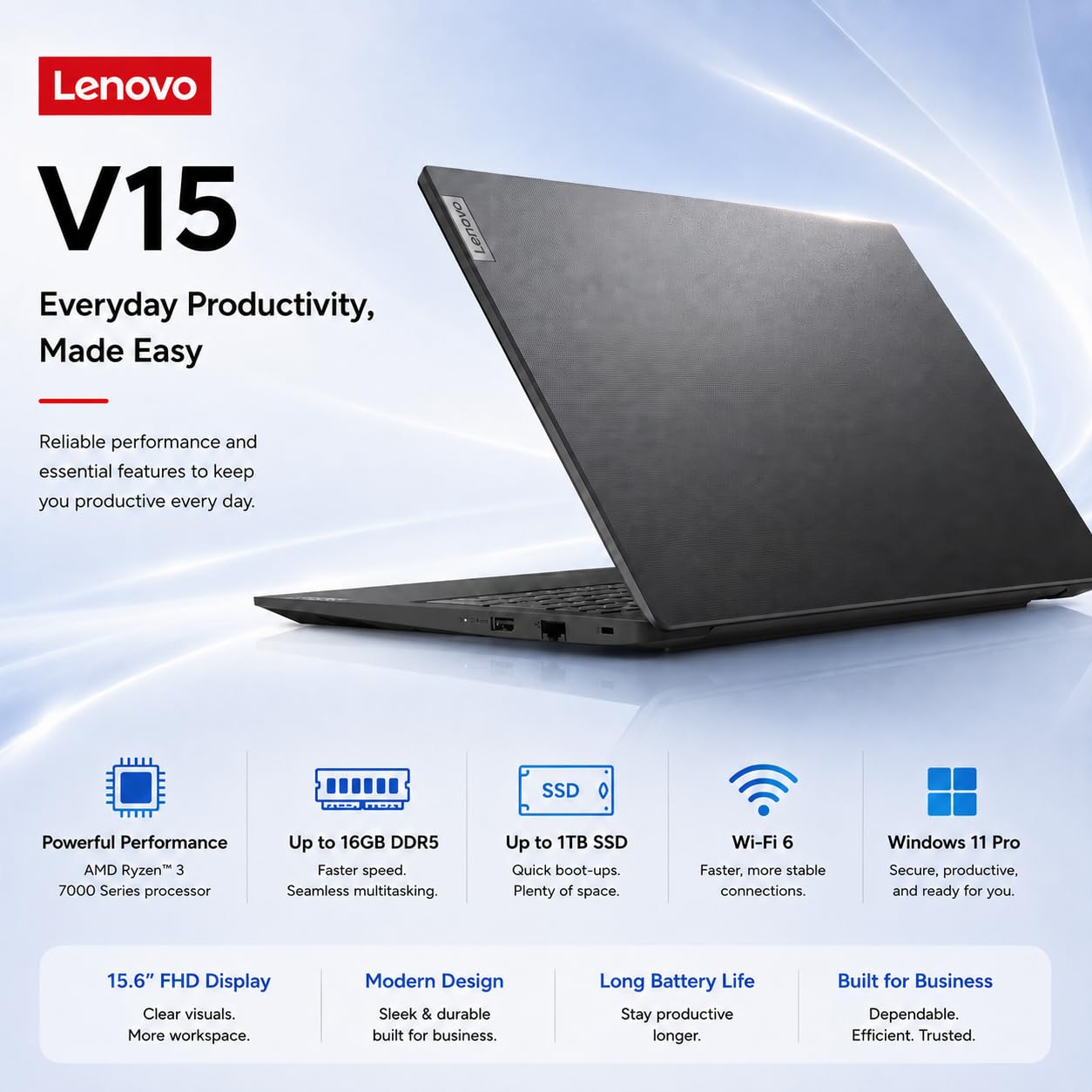 Amazon.com: Lenovo V15 Business Laptop, AMD Ryzen 3 7320U