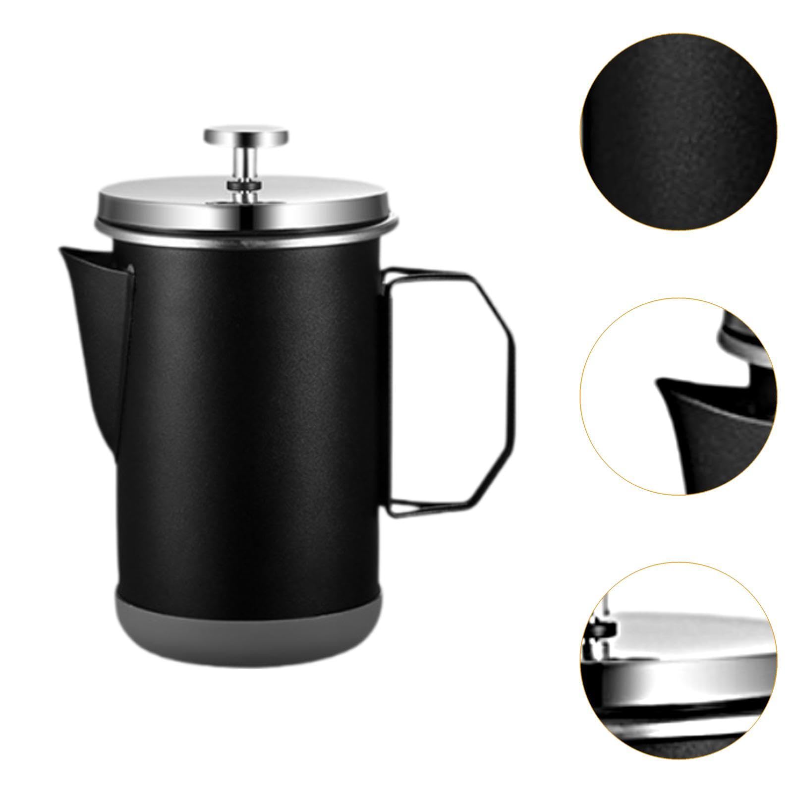 Cafetera de prensado francés, 1 L, resistente al calor, sin posos de café, para café, oficina, hogar, color negro