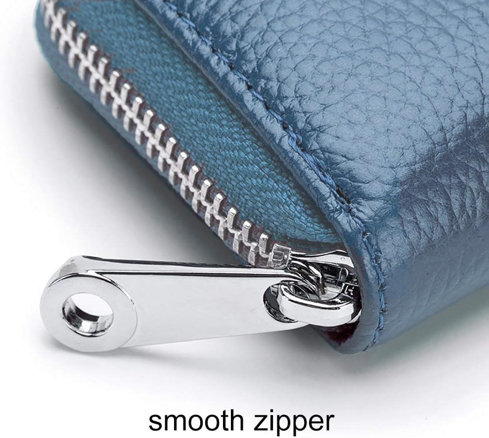Image of VOGARD RFID Blocking Leather Card Holder Wallet for Men & Women | 12 Card Slots, 2 Cash Pockets | Zip Around Compact Wallet | Genuine Leather Credit Card Wallet (Blue)