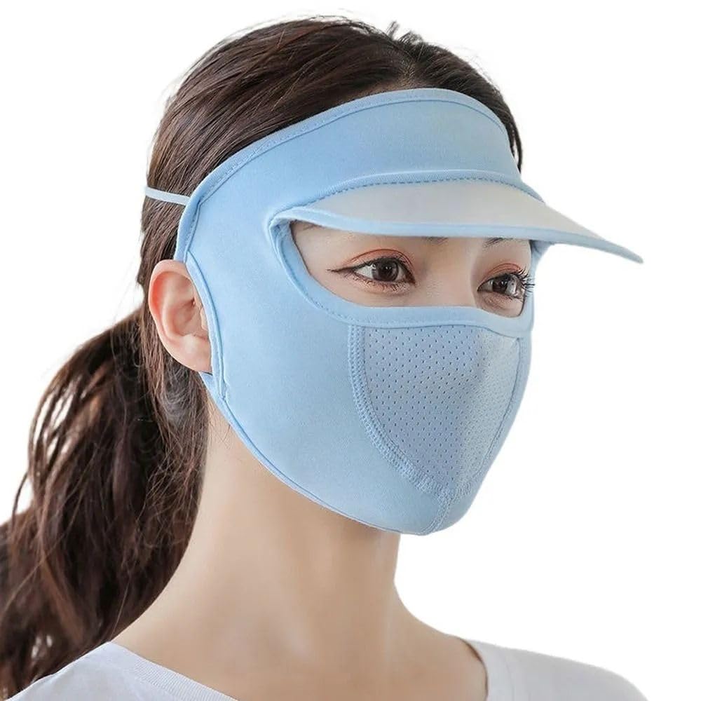 Women Sun Visor Hat with Face Mask, Breathable Wide Brim Outdoor Cap for Summer, Travel, Cycling & Beach, Multi-Colour Light Blue-image-30
