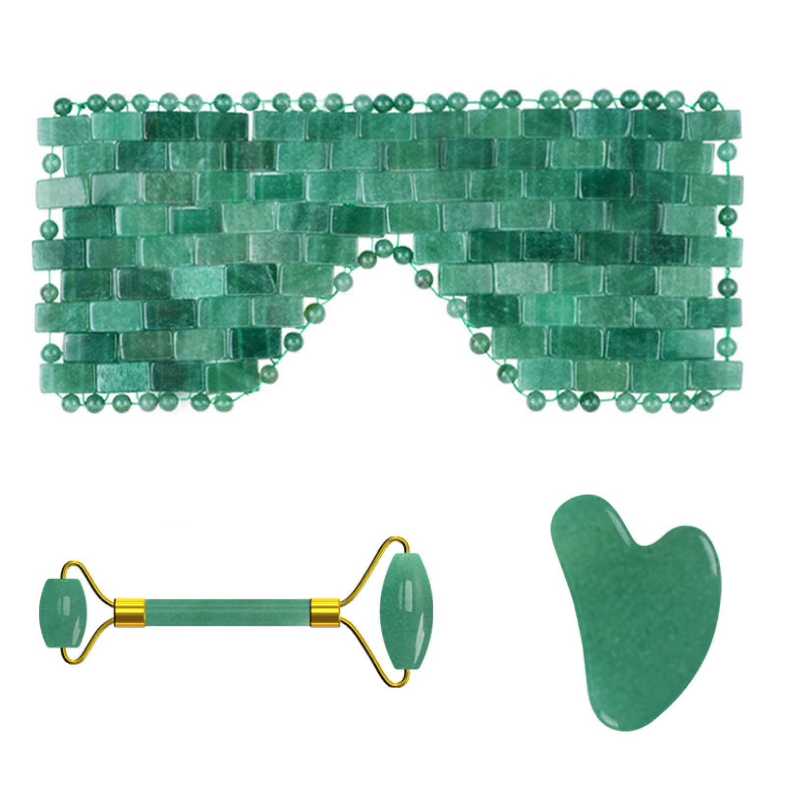 Rodillo de jade facial Gua Sha Raspador de cristal para levantamiento facial masajeador facial herramientas de cuidado de la piel, juego 3 en 1-Pu-VL