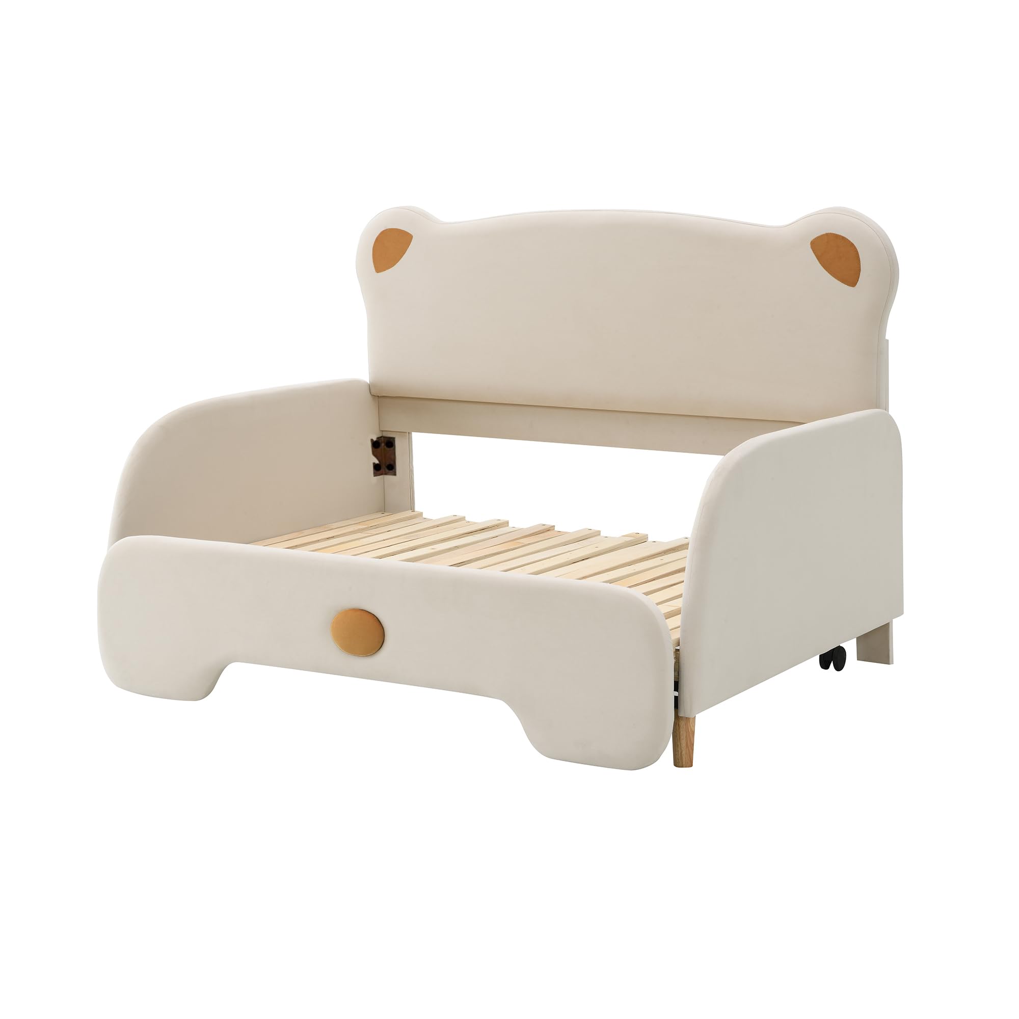 SUKY Letto matrimoniale a forma di orso, 140 x 110 cm e 140 x 200 cm, letto imbottito, lettino per bambini, letto da giorno, letto estraibile, con bordi protettivi morbidi, con doghe in legno, velluto