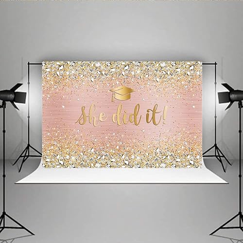 Miniatura 3 de Lofaris Telón de fondo de graduación Class of 2023 She Did It Pink Shinning Dimond Congradulation Photography Nurse Graduate Bachelor Cap