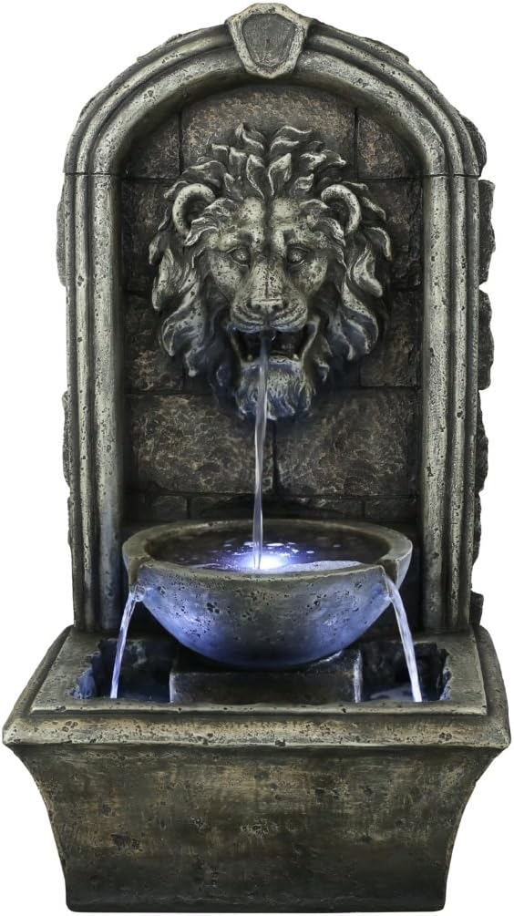 The Cair Paravel - 32" Floor/Wall Fountain w/LED Lights: Indoor/Outdoor Water Feature Perfect for Patios, Welcome Areas, Porches, Decks, Gardens. HF-F04-32L