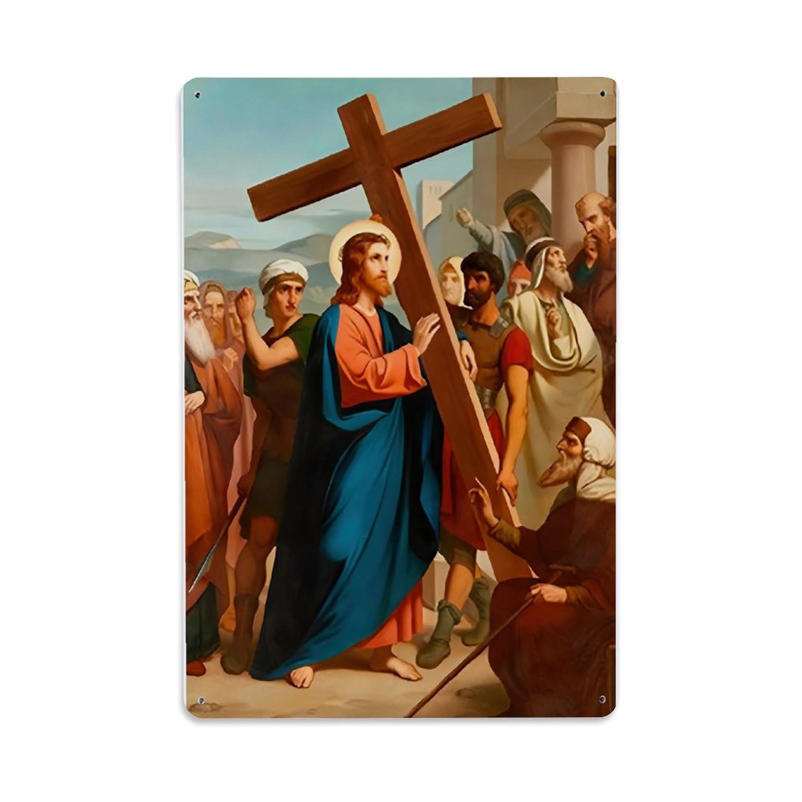 Jesus The Stations of The Way of The Cross Metal Tin Sign Plaque Wall Decor for Cafe, Club Bar, Office, Home Garden Metal Poster 8x12Inch