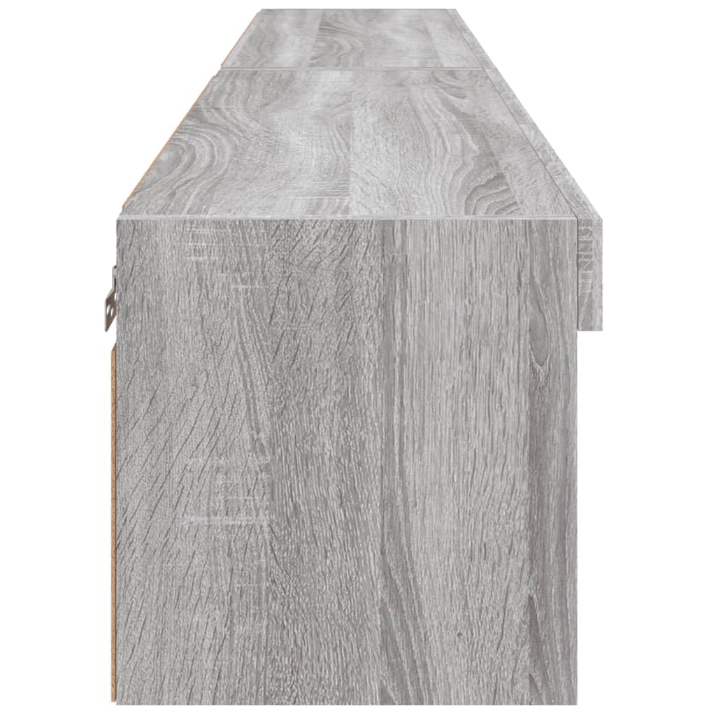 Juego de 2 armarios de TV con luces LED, gris Sonoma, 80 x 30 x 30 cm, montaje en pared, espacio de almacenamiento para salón, madera resistente