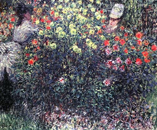 Tableau Filles dans un massif de dahlias de Claude Monet impression d'art sur toile 60x90cm