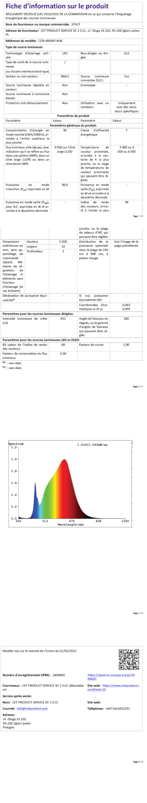 JOYLIT 24V COB LED Streifen 5M 3000K Warm Weiß 480LEDs/M IP65 Wasserdicht, CE UL ProLED 18W/M 9510LM Sehr Hell CRI 95+ Ohne Punkte Dimmbar LED Band für Gewerbe, Haushalt (Netzteil Nicht Enthalten) | CE UL, CRI 95+ 480LEDs/m punktlos, dimmbar, warmweiß, se
