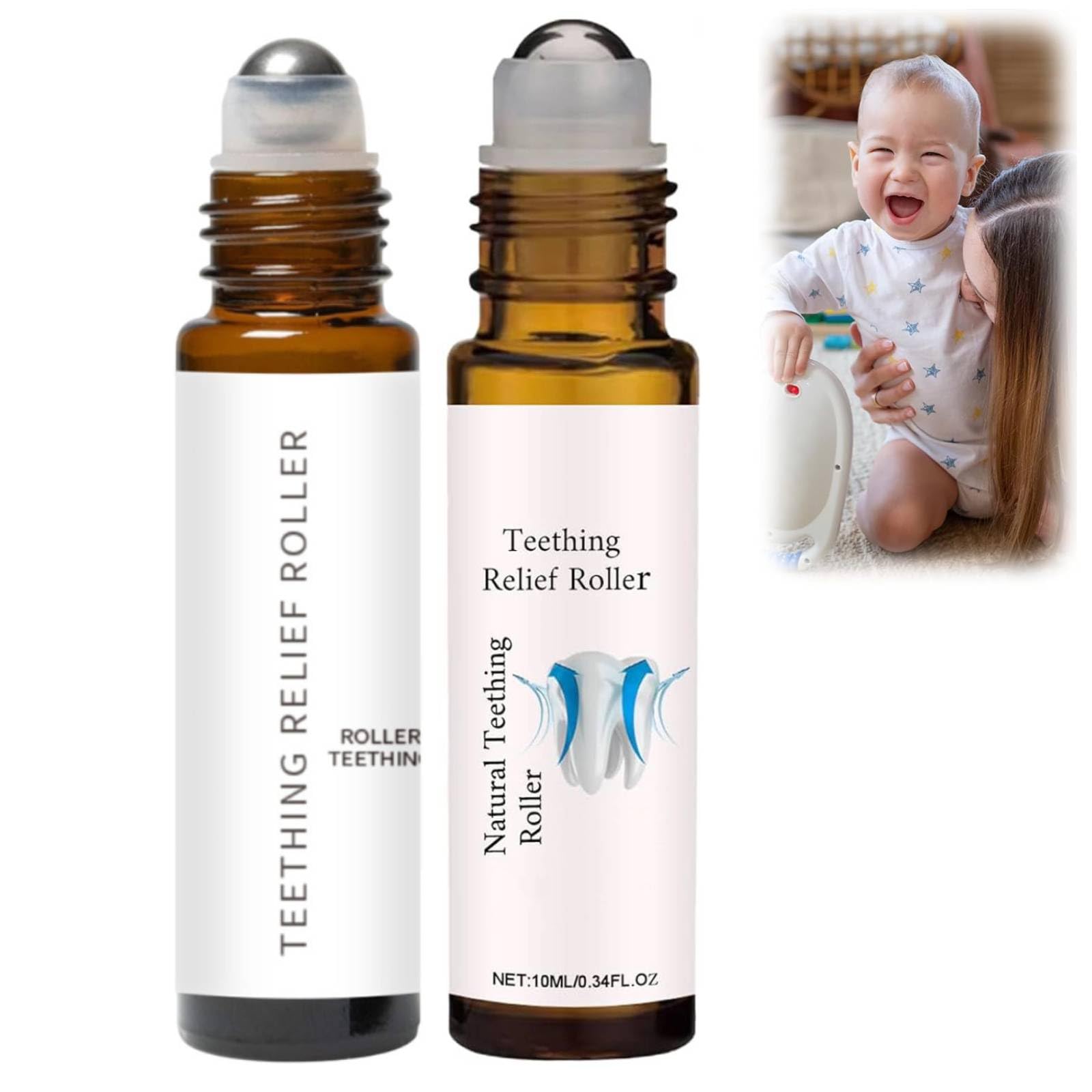 Teething Roller Natural Pain Relief, Natural Pain Relief Roller, Natural Teething Oil for Discomfort Relief Baby, Teething Relief Roller, Teething Gel, Reduce Teething Discomfort (A+B)