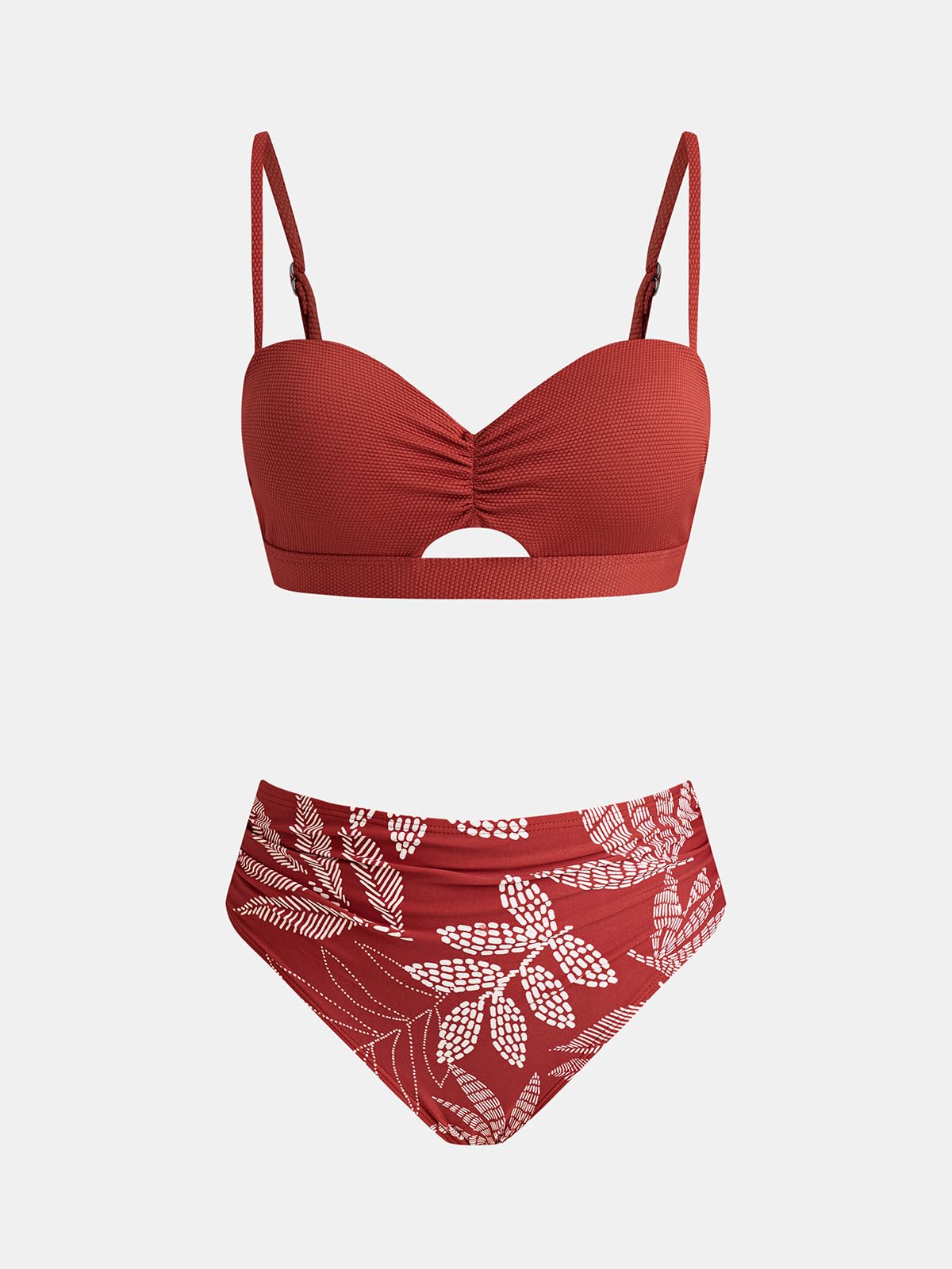 CUPSHE Ensemble bikini deux pièces pour femme avec col en cœur et bretelles réglables texturées et bas taille moyenne