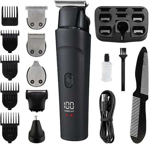 Cortadora de pelo recargable para hombre y recortadora de pelo corporal - Juego de corte de pelo y aseo para el hogar con pantalla LED, kit 5 en 1