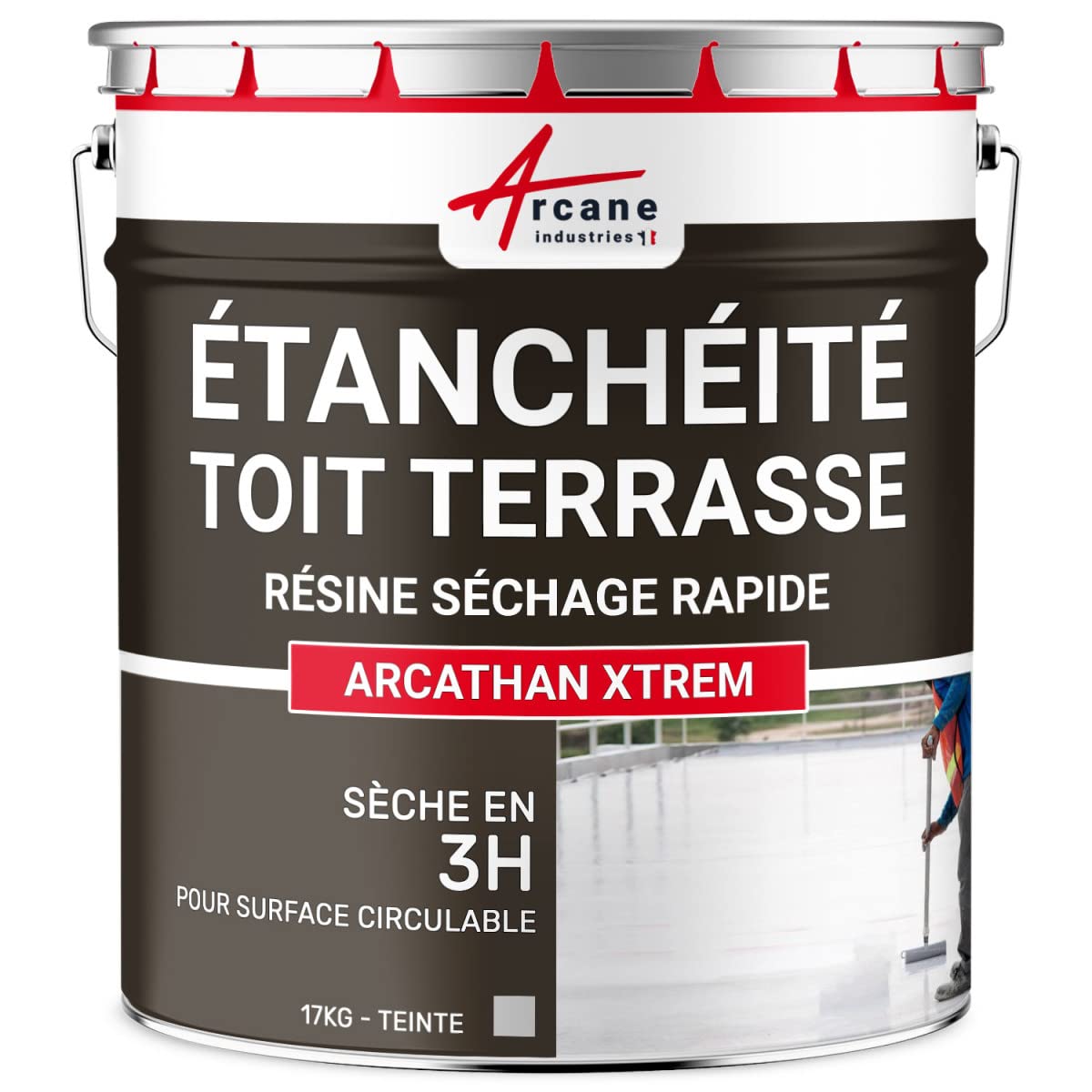 Résine étanchéité toit terrasse - Séchage 3H - ARCATHAN XTREM - 17 kg (jusqu'à 11 m² en 2 couches) Gris Clair - RAL 7035 - ARCANE INDUSTRIES