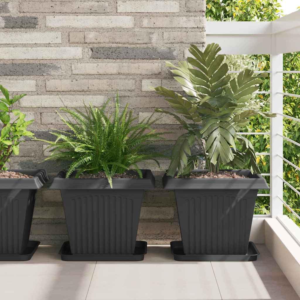 6er Set Quadratischer Blumentopf Schwarz 38x38x30 cm, Moderner Pflanzkübel aus Kunststoff für Außen und Innen, Wetterfester Pflanztopf für Garten Balkon und Terrasse
