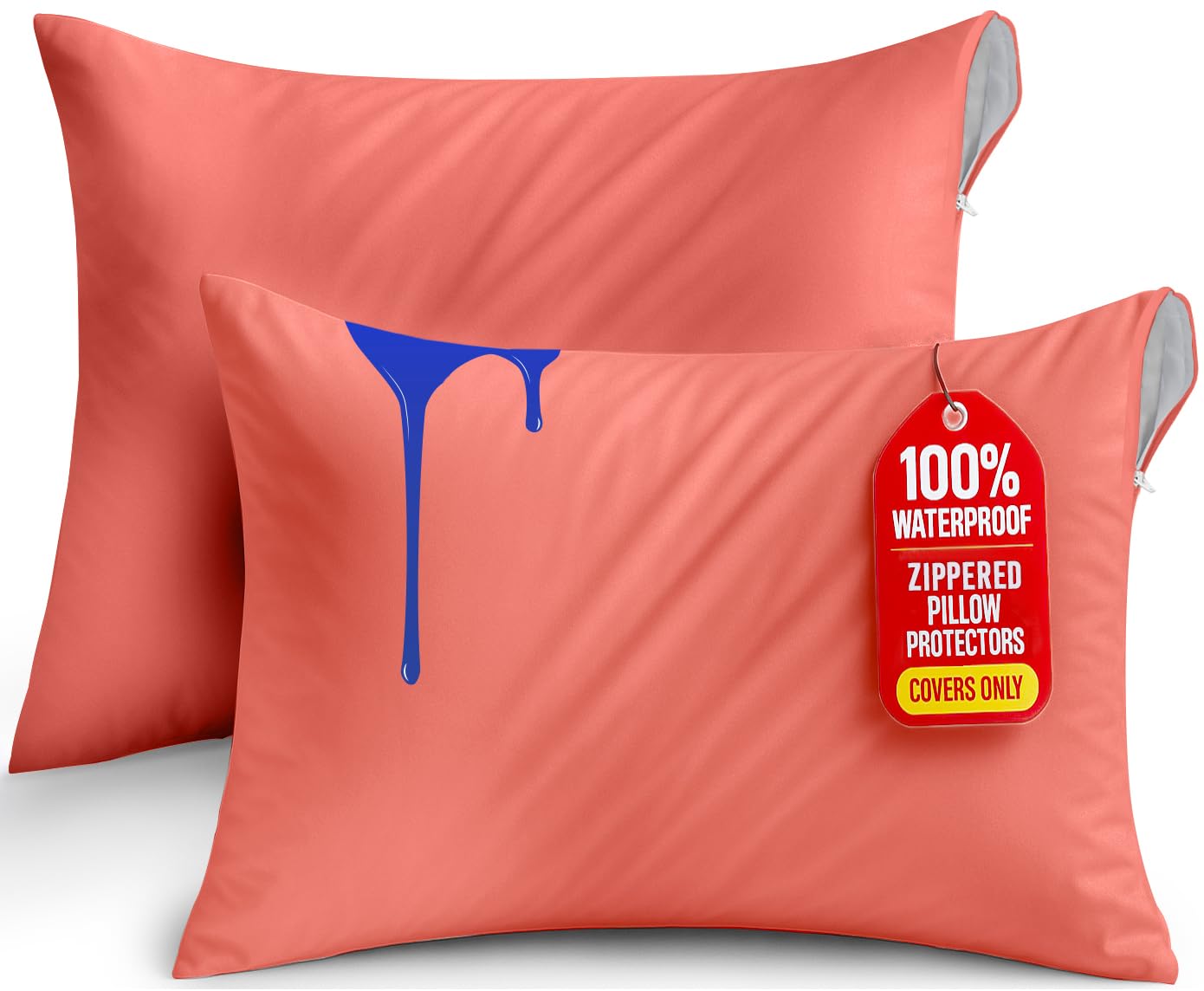 Utopia Bedding Waterproof Pillow Protectors Zippered Standard Size (2 Pack, Coral), Zippered Pillowcases, Bed Bug Proof Pillow Encasement Covers 20 x 26 Inches