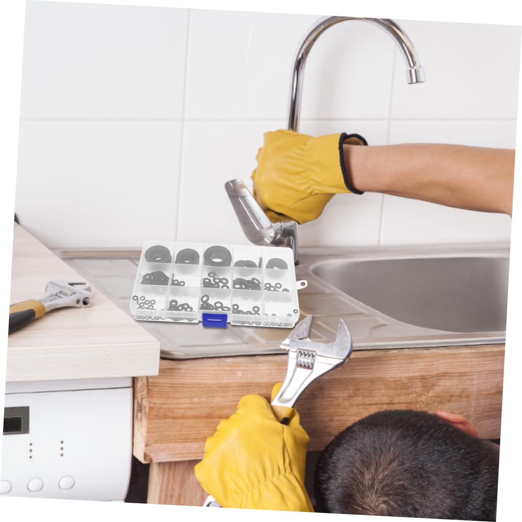 NUOBESTY Kit di Guarnizioni Rubinetto in Plastica Nera, 215 Pezzi, Multi- per Riparare Perdite per Lavabo Bagno e Rubinetto Cucina