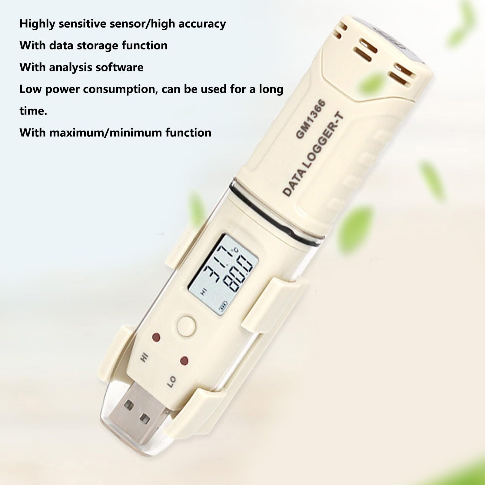 Registrador de datos para temperatura y humedad GM1366/GM1365, termómetro USB con función de alarma, -30 a 80 °C, para cadena de frío, agricultura y almacenamiento (GM1365)
