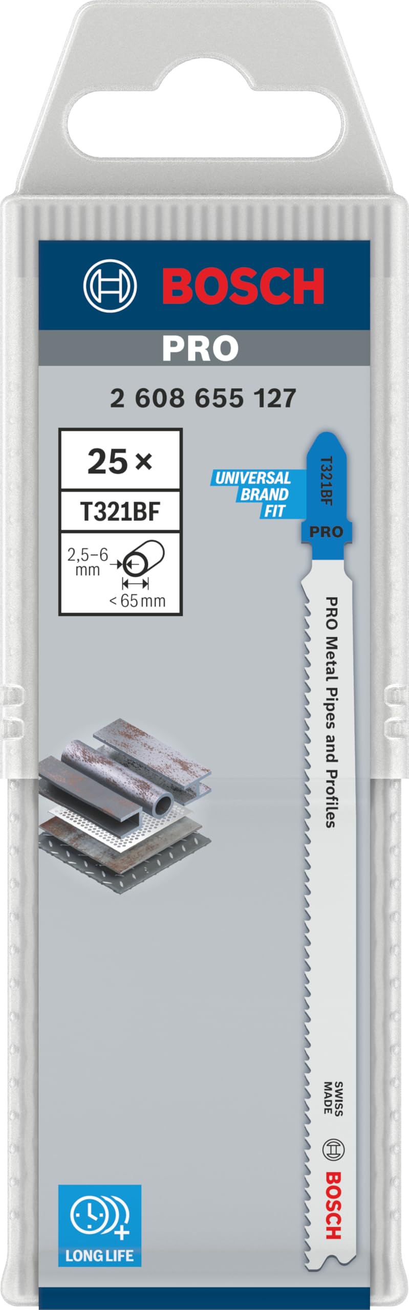 Bosch 25x Lame de scie sauteuse PRO Metal Pipes and Profiles T321BF (pour Profilés et tuyaux en métal, Tôles en acier, Longueur 132 mm, Professional Accessoire Scie sauteuse)