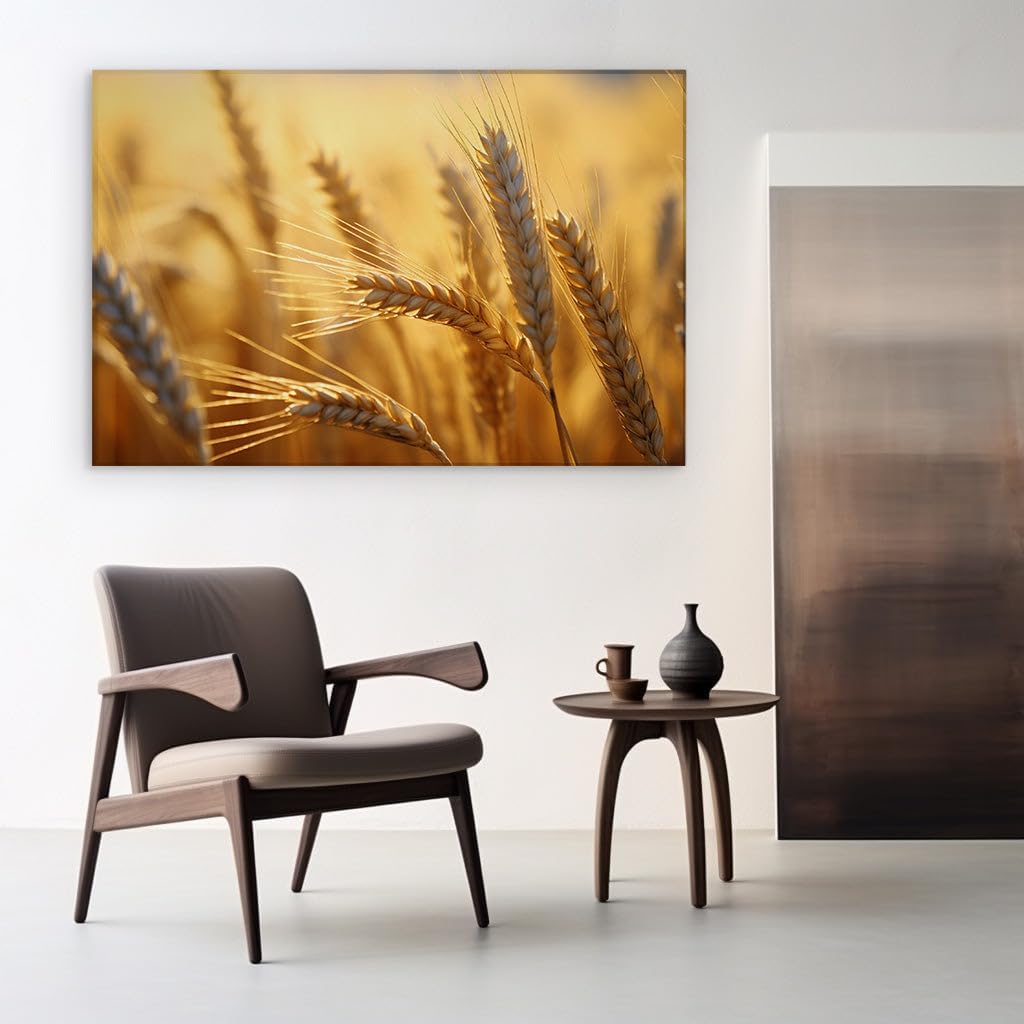 Canvas for Living room. Golden Splendor: An Intimate Glimpse of a Sun-Kissed Wheat Field, 27 x 18 inch Canvas Wall Art - Contemporary Masterpieces - Modern Home Decor - 69x46 cm (27x18 inch)