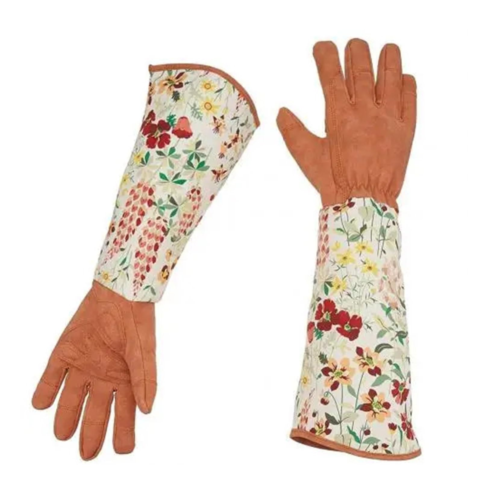 Oddychające Rękawiczki Kwiatowy Nadruk Faux Leather Ogrodowe Dla Kobiet Antypoślizgowe Rękawice Do Czyszczenia Ogrodnicze Użytku Domowego Mocny Chwyt(Sun Flower Brown)