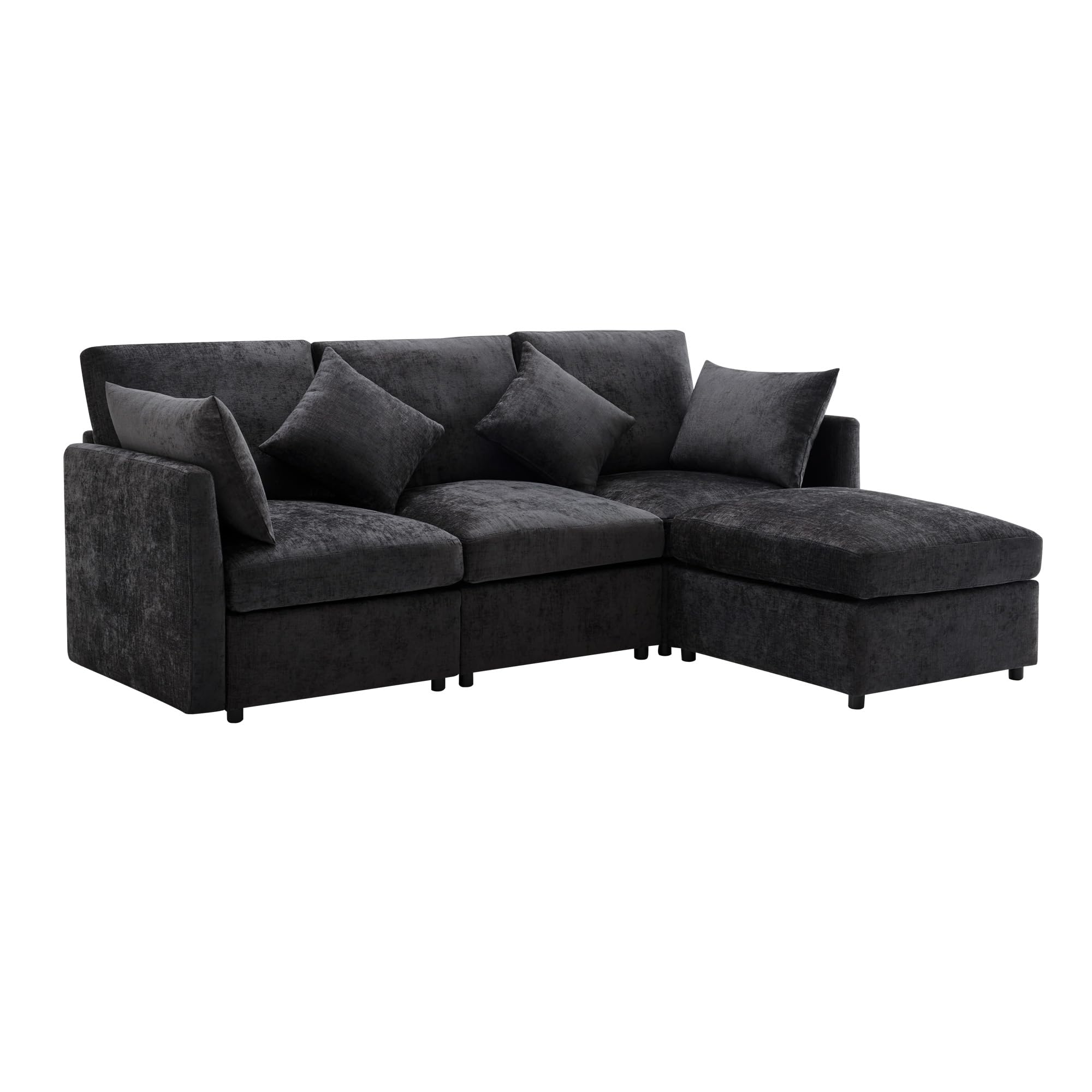 Idemon Divano in tessuto di ciniglia dal design moderno, divano a tre posti, divano ad angolo a forma di L con poggiapiedi, adatto per appartamenti (grigio)