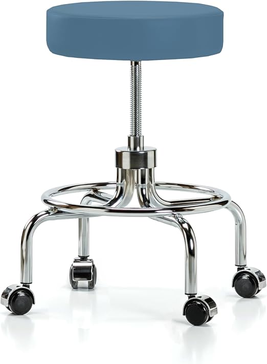 Perch Rolling Retro Exam Stool with Wheels for Hardwood or Tile Floors, Colonial Blue Vinyl