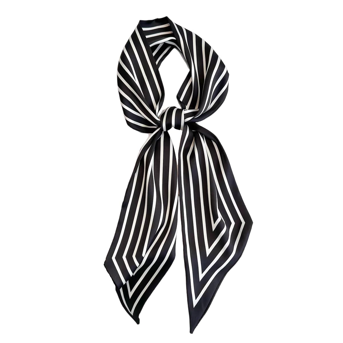 GIMIRO Satin Seidenschal 148 x 13,5 cm Krawatte Double Layer Bund Schwarz-Weiß Streifenmuster Eleganter Satinschal für Damen(Black White Stripes)