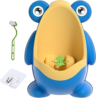 赤ちゃん用小便器 - 壁掛け式省スペース小便器、8.86x6.3x11.42インチのポータブルカエル男の子おしっこトレーニング |インタラクティブな取り外し可能なトイレ フックとブラシ付き 子供用 子供用バスルーム 屋内 旅行 キャンプ