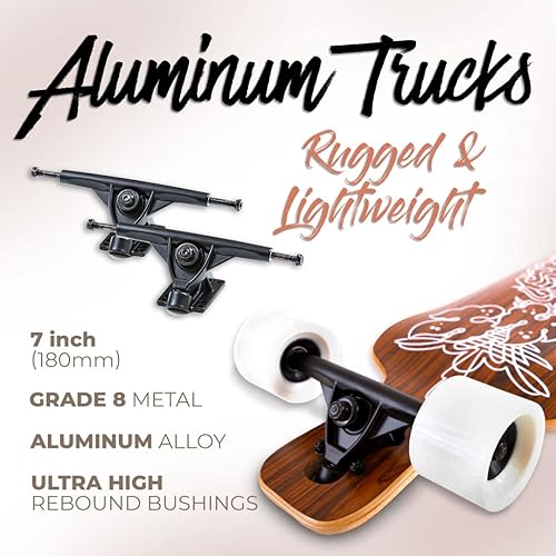 Miniatura 5 de Black Longboards Colección  Longboard Skateboard Complete  Madera exótica con núcleo de arce canadiense  Cruising, tallado, estilo libre, baile,