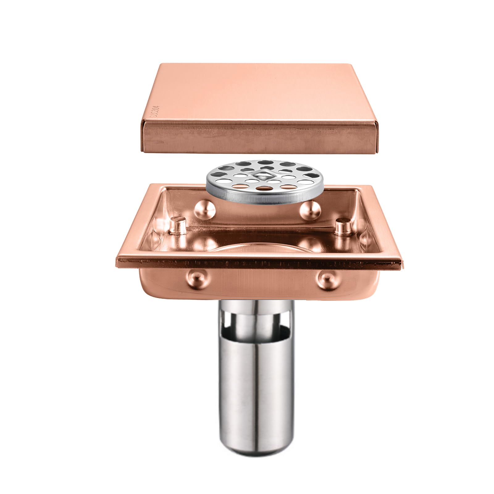 Rejilla Desague Ducha Drenaje de Piso del Cuarto baño Acero Inoxidable los Accesorios 304, tamaño 150 * 150m m(D15x15cm Rose Gold)