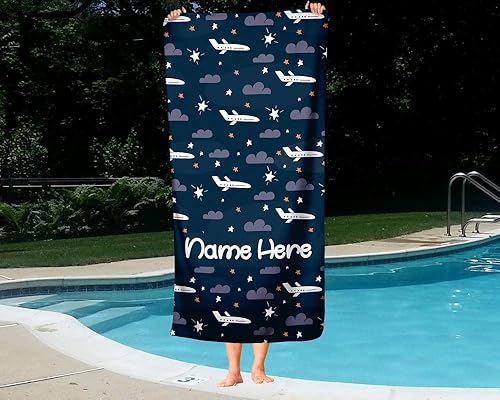Miniatura 2 de Toalla de avión personalizada extra grande para niños, toalla de viaje personalizada de gran tamaño para playa, piscina y baño para adultos, bebés,