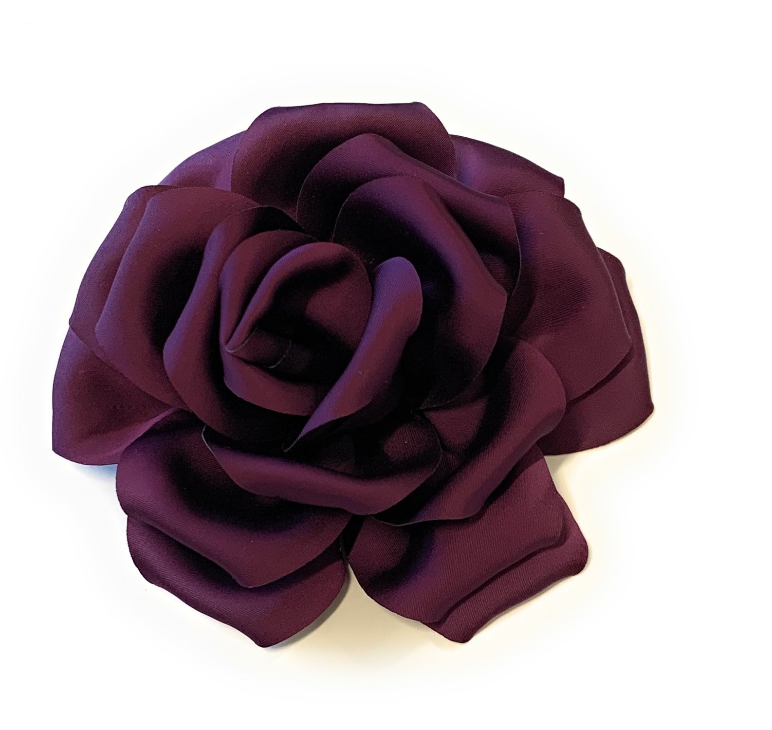 Large Rose Fascinator Corsage Hair Clip and Brooch Pin, Satin Flower, Multi-Colour Options (Dark Purple)