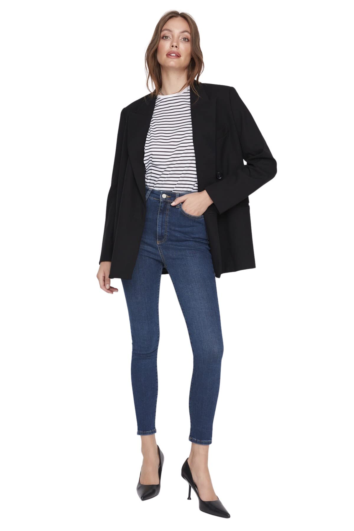 TRENDYOL Damen Trendyol Herren Mittlerer Bund Skinny Jeans, Dunkelblau, 42 EU