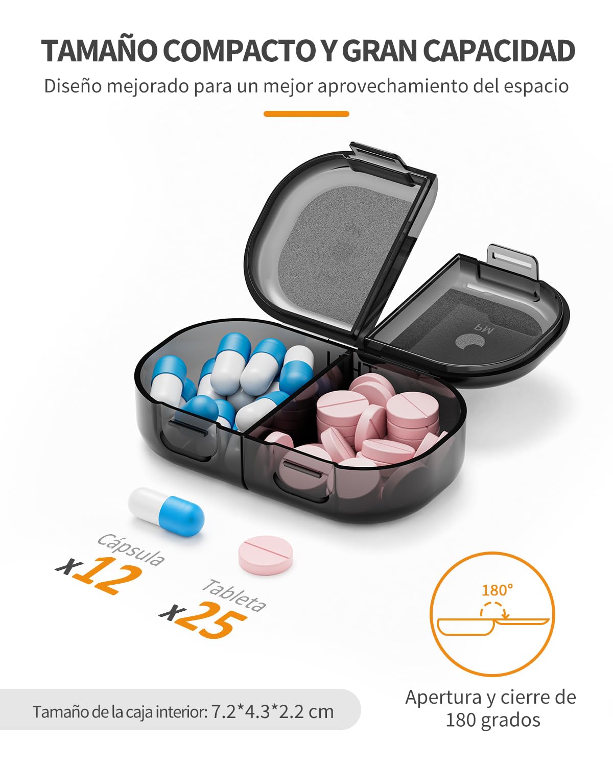 ONTERATE Pastillero Semanal para 2 Tomas al Día, Pastillero AM PM para 7 Días, Pastillero Portátil a Prueba de Humedad con 14 Compartimentos, Contenedor de Vviaje para Vitaminas (Azul)