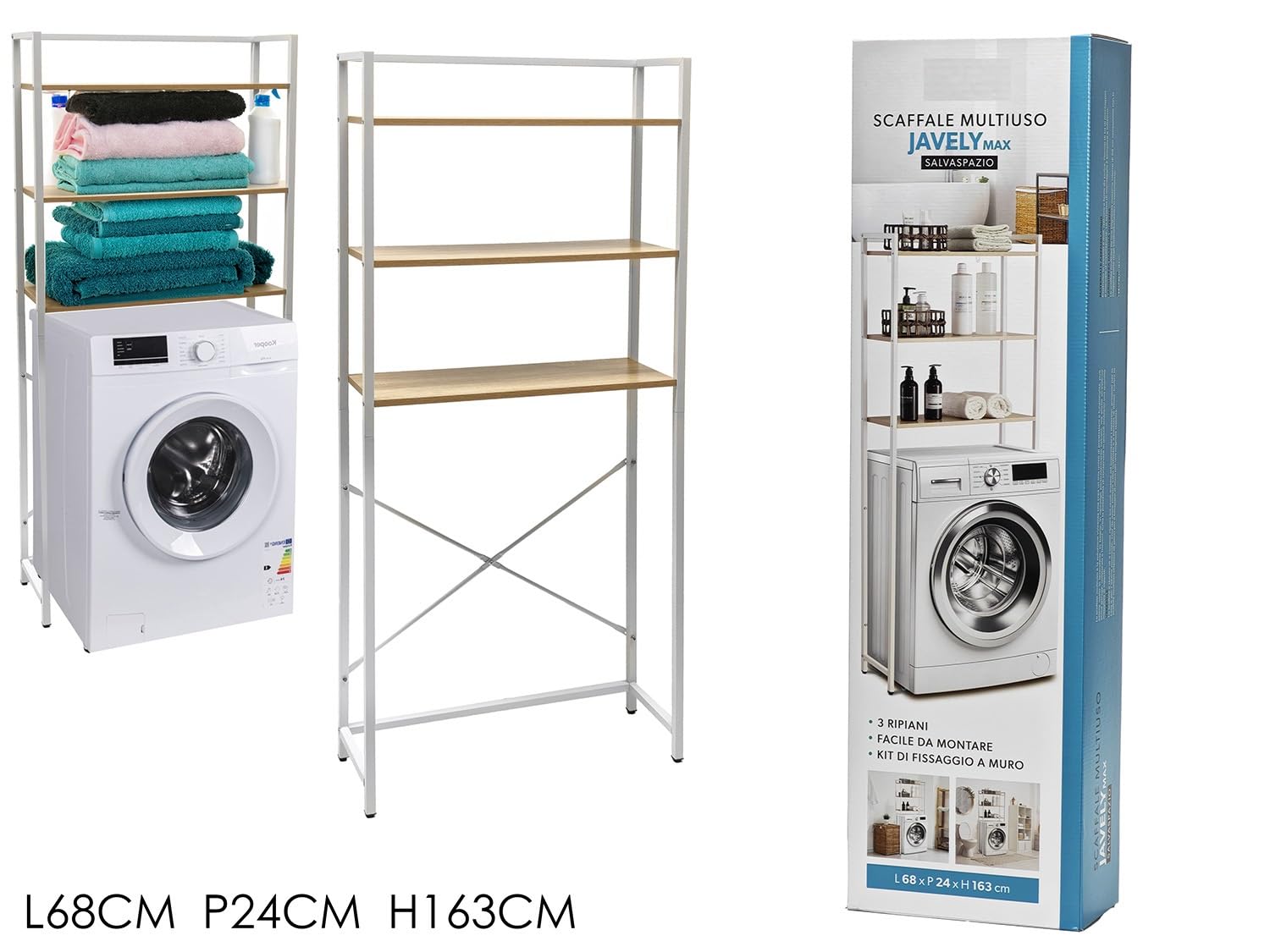 Scaffale Sopra Lavatrice Salvaspazio 3 Ripiani Mobile Bagno e Lavanderia