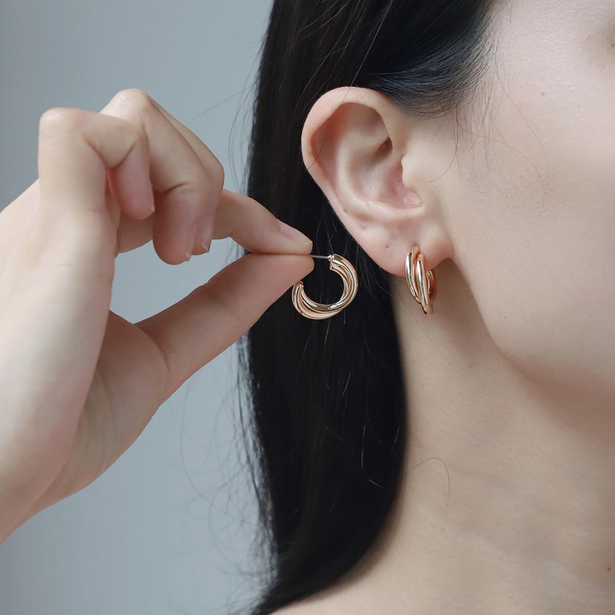 Gold Twisted Hoop Earrings,14K Gold Plated Lightweight Triple/Double Overlapping Hoop Earrings for Women - Image 5