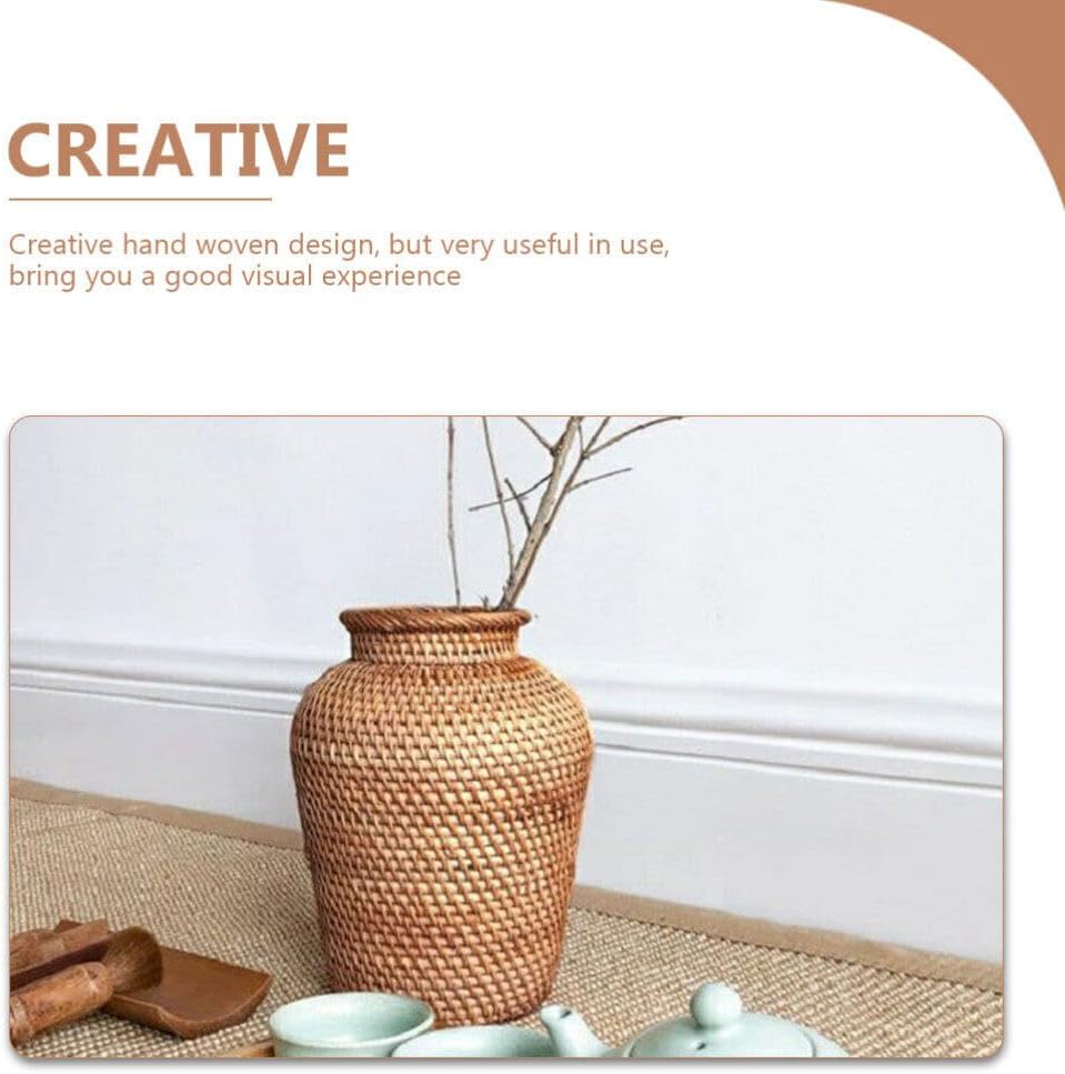 VOSAREA Wicker Vase Vintage Rattan Woven Vase Rustic Tall Floor Floral Arrangement Holder for Home Office Wedding Holiday Decor