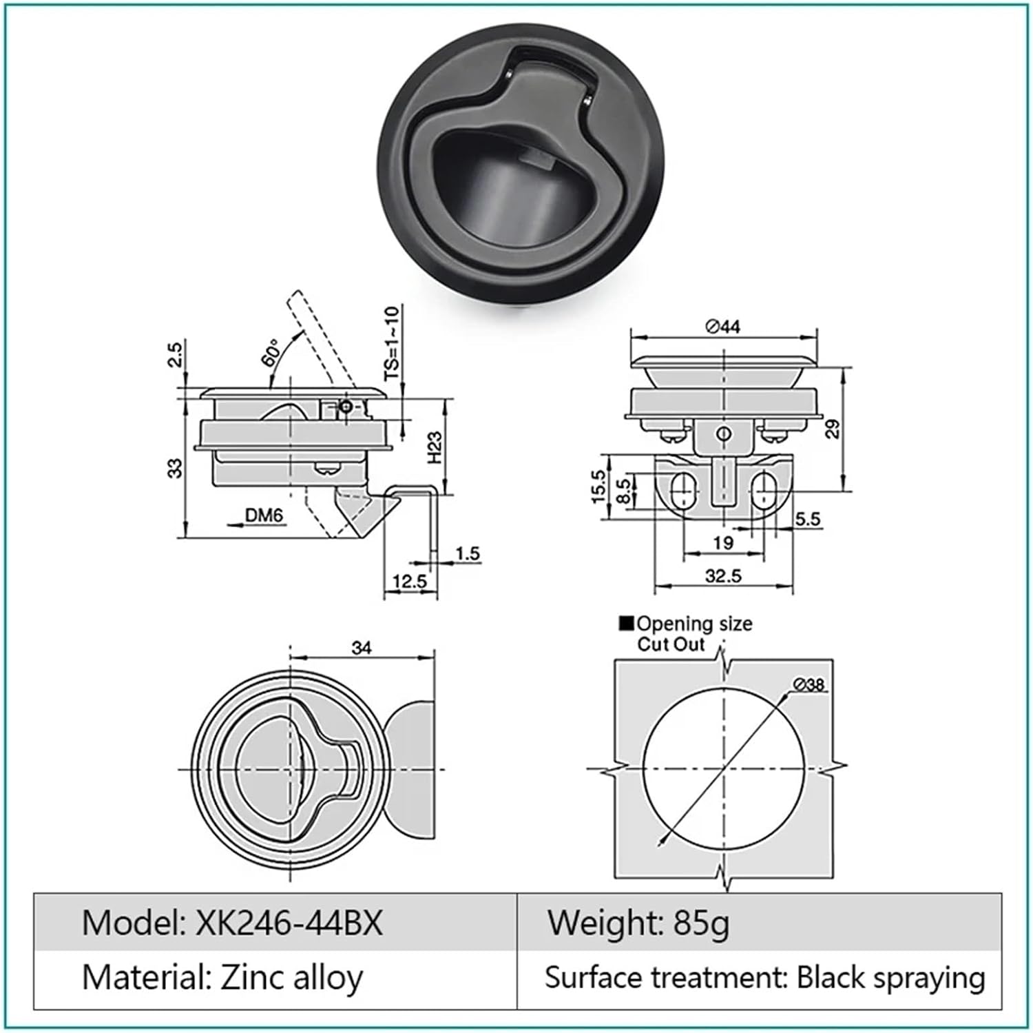XK246-44 Zinc Aolly Small Round Handle Pull Ring Cam Lock Marine Latch with Car and Ships 1Pcs