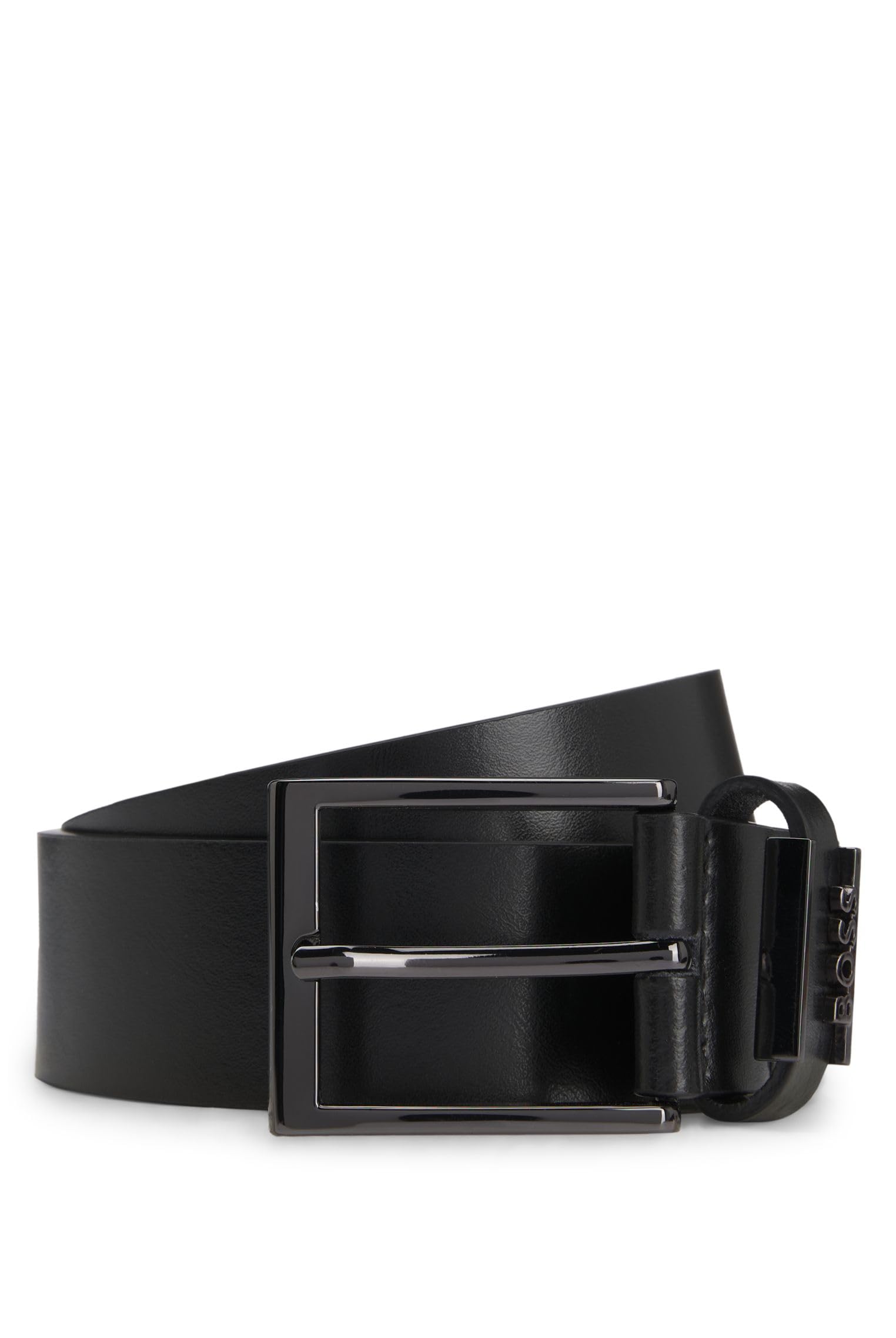 Hugo Men's Black Belts, 115 Cm, Leather Belt With Polished Buckle