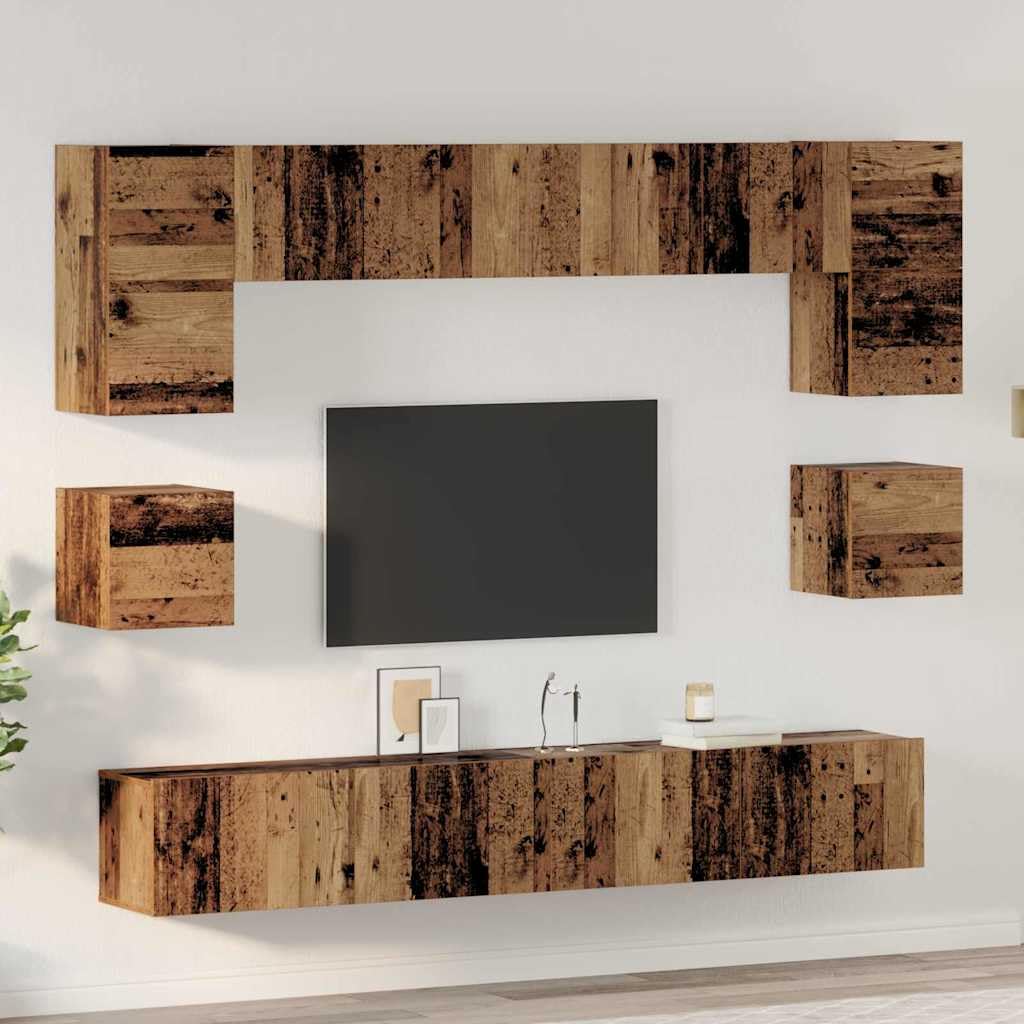 Mueble de TV montado en la pared de 8 piezas de madera con estantes y puertas, diseño moderno para sala de estar, ahorro de espacio, puertas con bisagras robustas, fácil montaje en pareja