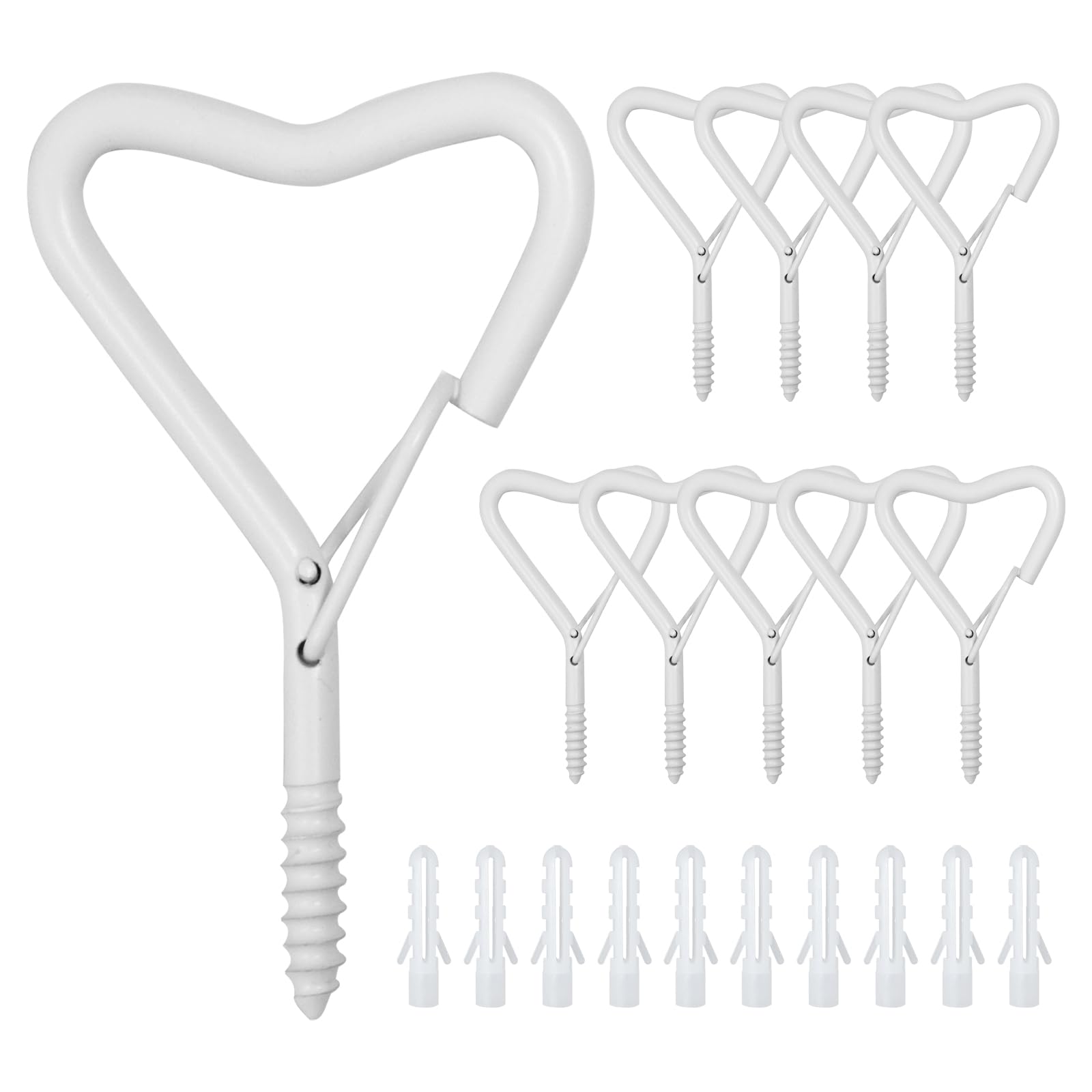 Ticway 10 PCS Heart Shaped Hooks for Outdoor String Lights,Screw Hooks for Outdoor String Lights, Party Lights, Garage, Bird Feeder, Lanterns,Wind Chimes (White, 10 pcs)