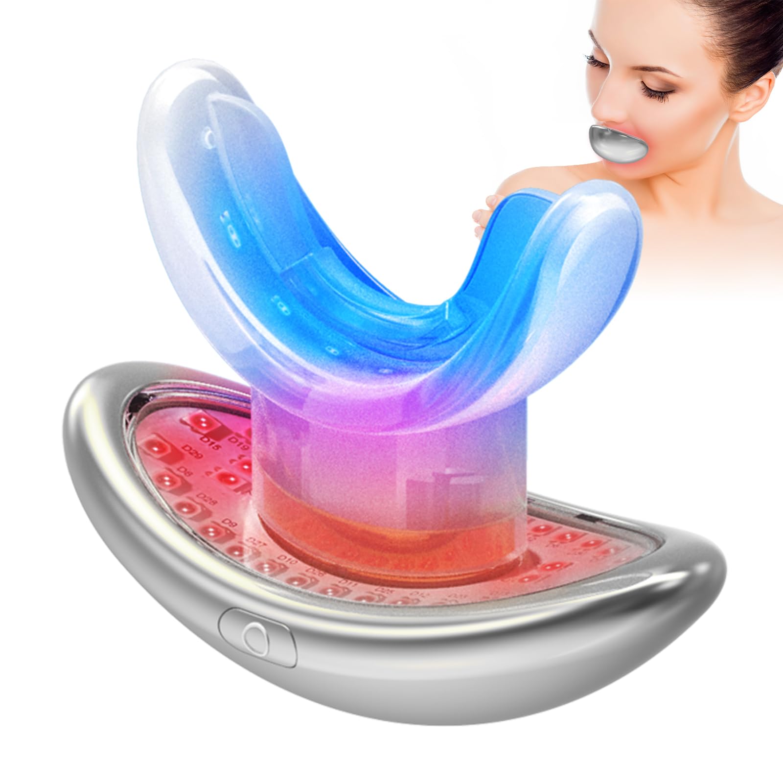 Appareil de thérapie à la lumière rouge, outil 2 en 1 de soin des lèvres et des dents, anti-âge, anti-âge, lisse, rides, blanchiment des dents Blu-ray, lèvres plus pleines et plus éclatantes (argent)
