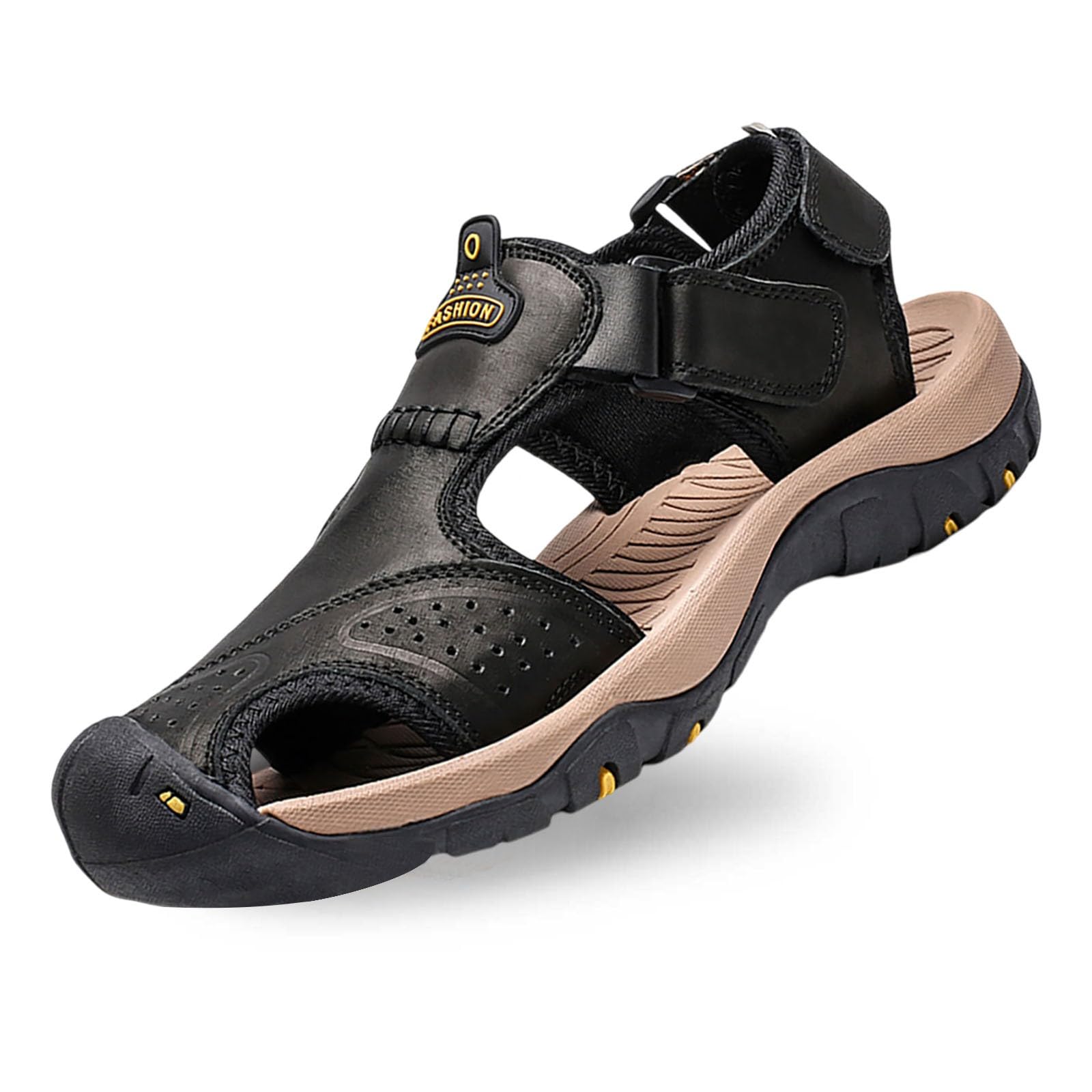 Sandalias Hombre Suela de Goma Cuero con Bandas Ajustables Chanclas Casual Deportivas Antideslizante Zapatillas Soporte de Arco Punta Reforzada para Playa Exterior Viaje