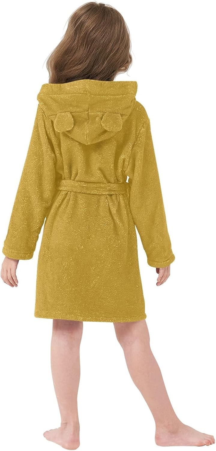ODAWA Dark Goldenrod Kids Bathrobe, Soft Plush Hooded Robe for Boys Girls, Quick Dry Towel Bathrobe with Pockets