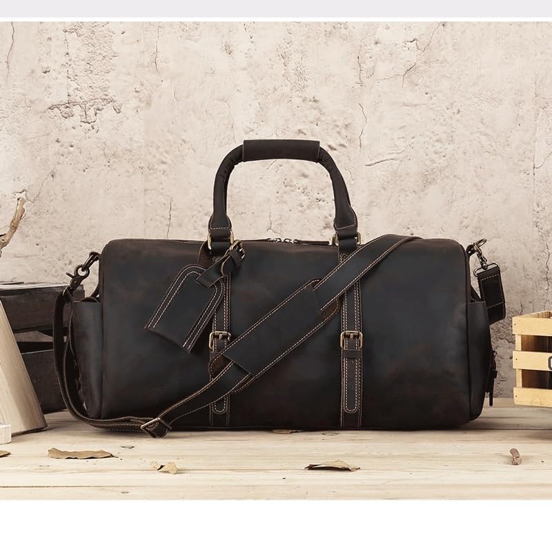 Vintage Leather Travel Duffel Men Large Capacity Overnight Weekend Shoulder Bags Handbags with Luggage4