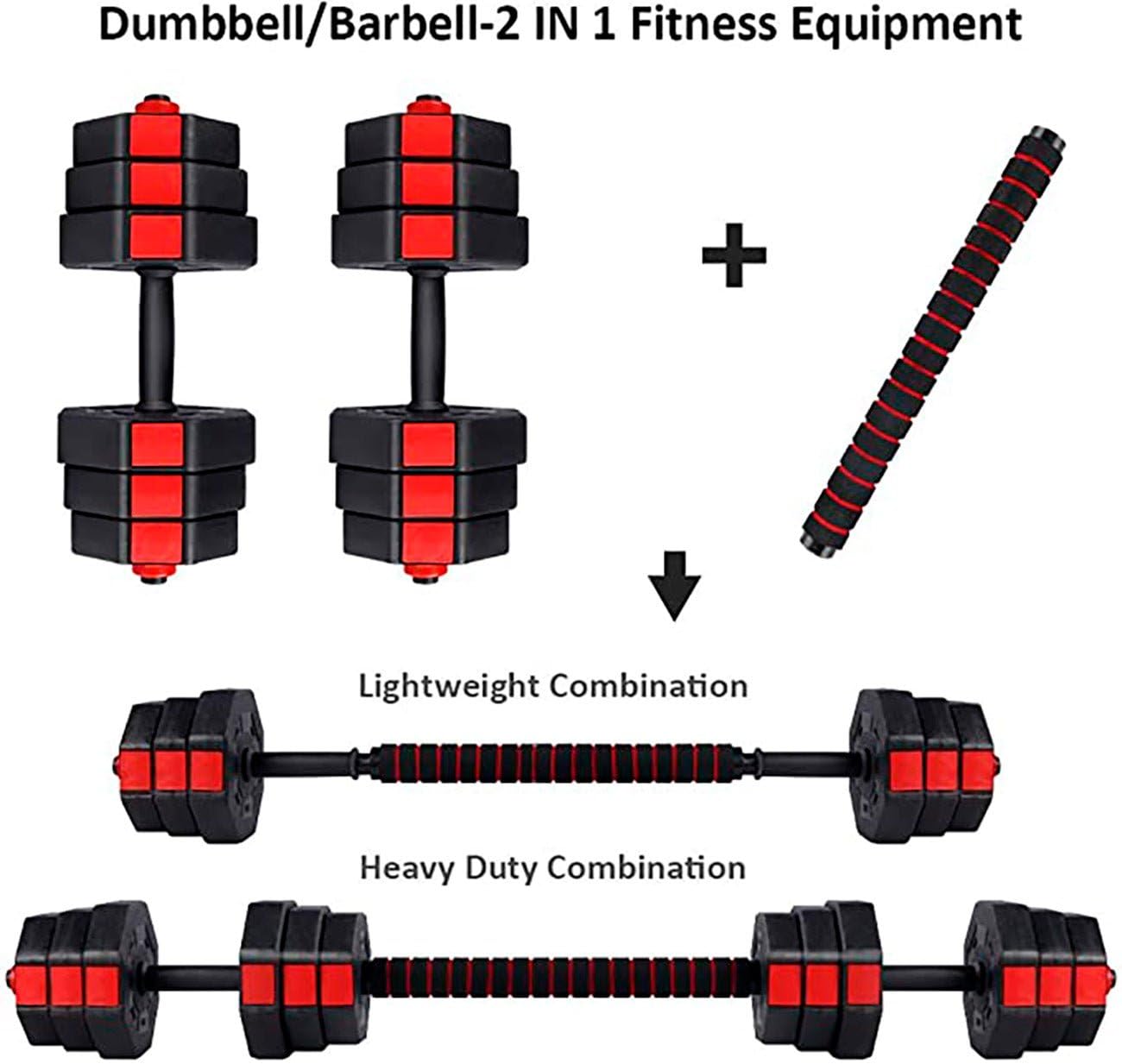 Set Manubri Regolabili 2 in 1 10/20/40/50 kg | Manubri con Bilanciere, Dischi Ottagonali Antiscivolo e Barra Estensibile per Home Gym