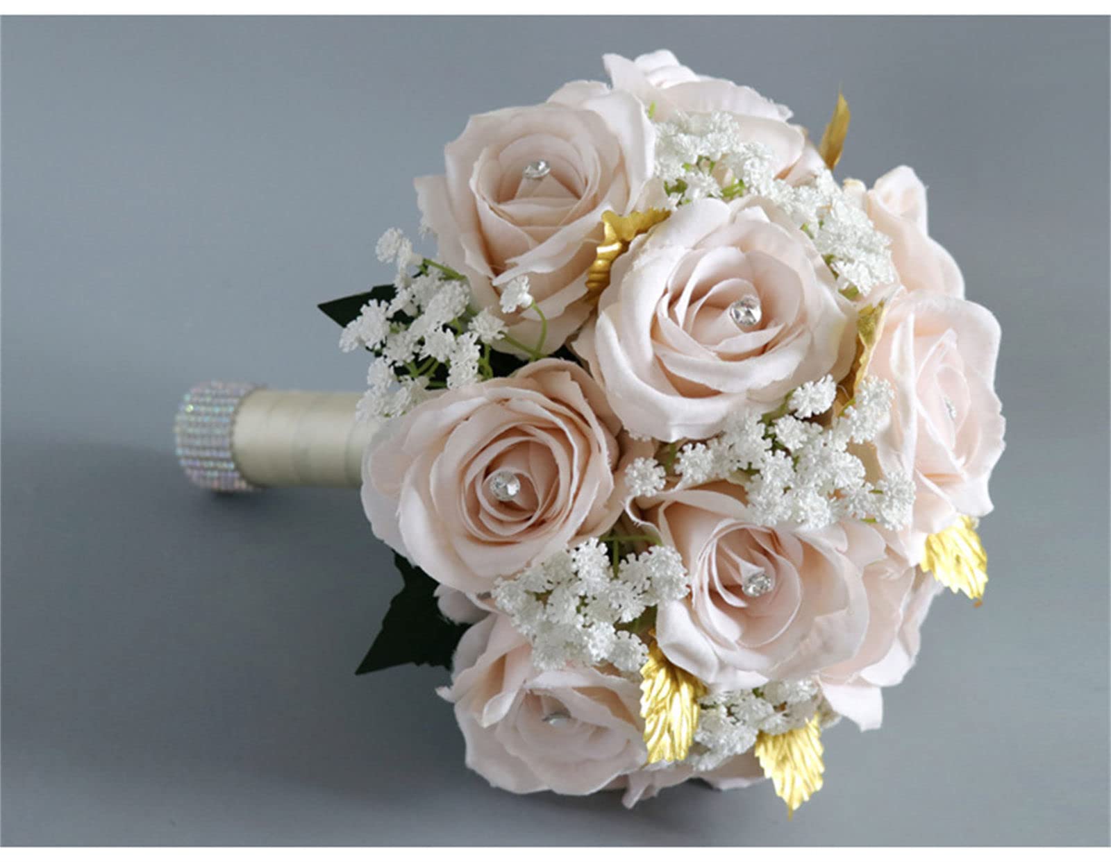 Bouquet di Fiori Artificiali da 8 Pollici, Rose Bianche finte in Seta, Bouquet da Sposa per Cerimonia, Anniversario, Baby Shower, Boho Rustico Vintage.