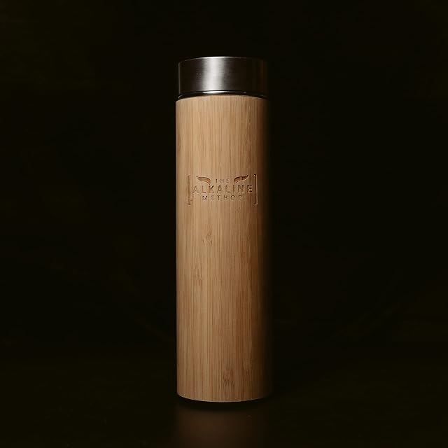 The Alkaline Method Bamboo Alkaline Water Filter Bottle, Increase pH, Anti Oxidant, Anti Bacterial, Reduce Fluoride, Remove Heavy Metals & Chlorine, Portable pH Hydrate Bamboo Water Bottle (550ml)