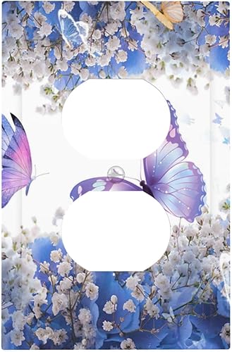 Miniatura 21 de Cubierta de interruptor de luz de 3 cuadrillas con diseño de flores azules púrpuras, cubierta de placa de pared de triple palanca, arbustos florales