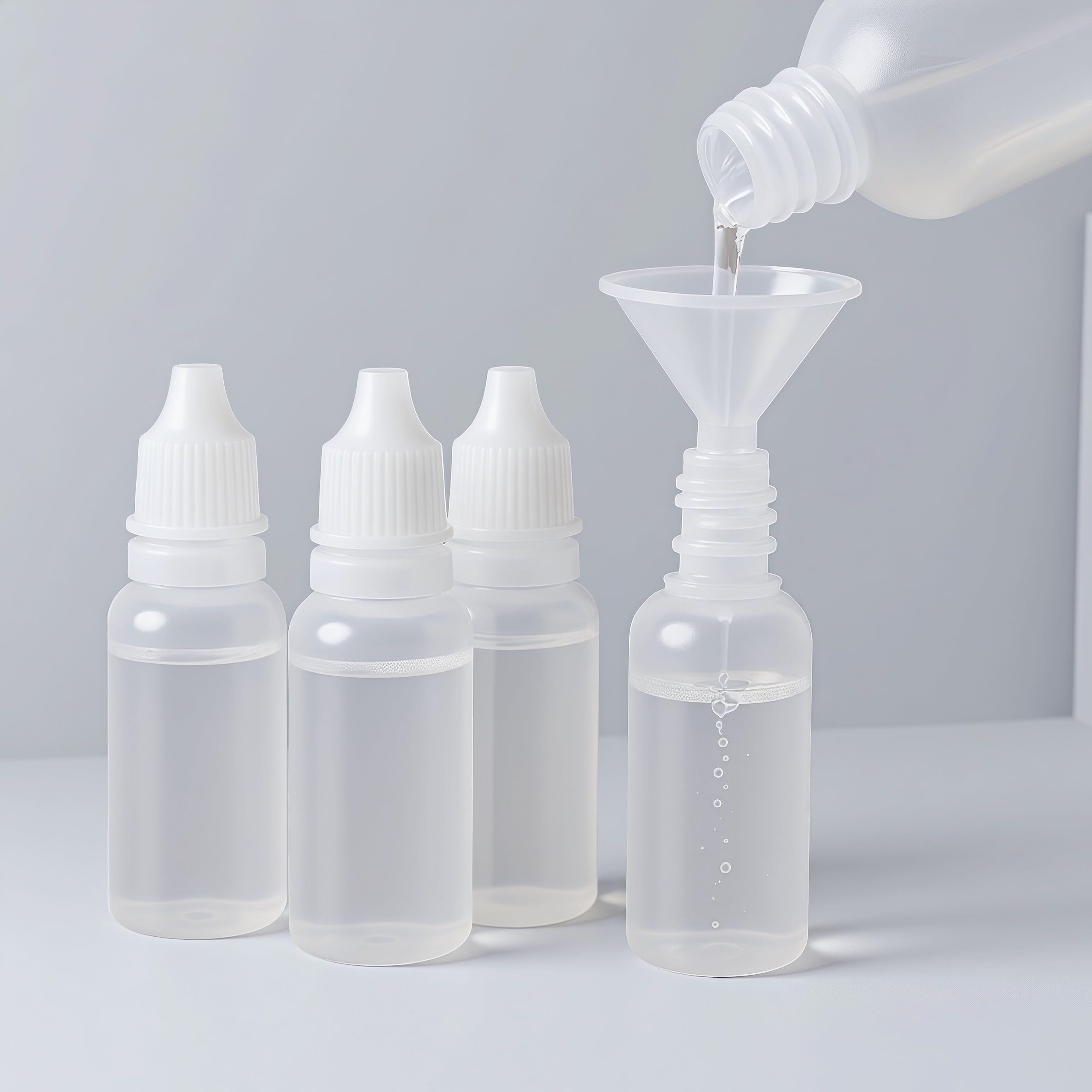 4 PCS 15ml (0.5oz) Small Plastic Dropper Bottles - Empty, White Eye Liquid Dropper Bottles, Squeezable & Portable Travel Containers for Eye Drops, Refillable with Cap and Plug