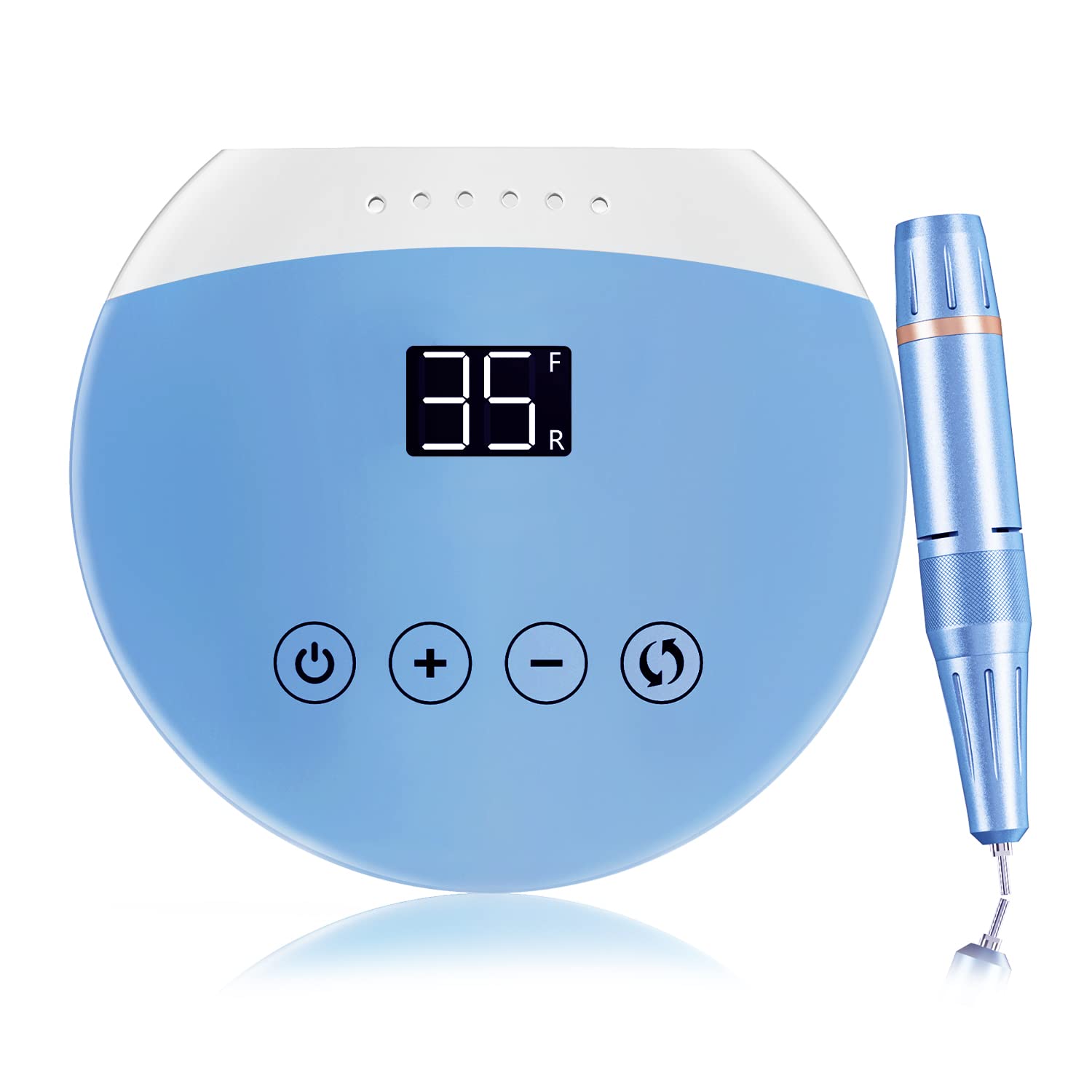 ENGERWALL Torno para Uñas Profesional, 35000 RPM Versión Mejorada, Pulidor Limado Uñas con Botones Táctiles y Pantalla HD LED Digital, Torno para Uñas Manicura y Pedicura Gel o Acrilicas, Azul